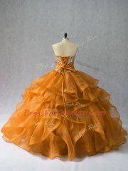 Artistic Orange Sleeveless Beading and Ruffles Floor Length 15 Quinceanera Dress