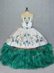 Trendy Ball Gowns Quinceanera Gown Turquoise Sweetheart Organza Sleeveless Floor Length Lace Up