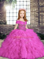 Lilac Sleeveless Beading and Ruffles Floor Length Pageant Gowns