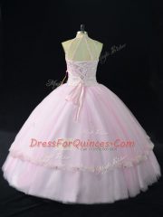 Spectacular Pink Sweet 16 Dress Tulle Sleeveless Beading and Appliques