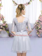 Half Sleeves Lace Up Mini Length Lace and Belt Court Dresses for Sweet 16