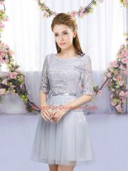 Half Sleeves Lace Up Mini Length Lace and Belt Court Dresses for Sweet 16