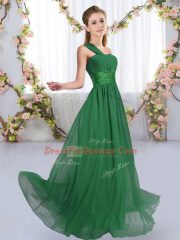 Chiffon Sleeveless Floor Length Quinceanera Court Dresses and Ruching