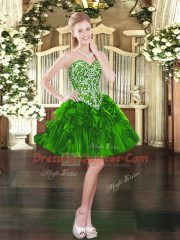 Charming Green Sweetheart Neckline Beading and Ruffles Prom Evening Gown Sleeveless Lace Up