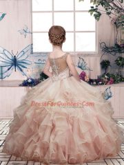 Green Ball Gowns Scoop Sleeveless Organza Floor Length Zipper Beading and Ruffles High School Pageant Dress