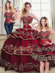 Affordable Ball Gowns 15 Quinceanera Dress Wine Red Sweetheart Organza Sleeveless Floor Length Lace Up