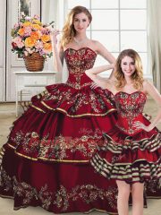 Affordable Ball Gowns 15 Quinceanera Dress Wine Red Sweetheart Organza Sleeveless Floor Length Lace Up