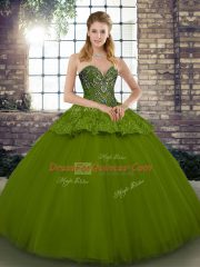 Smart Sweetheart Sleeveless Lace Up Sweet 16 Quinceanera Dress Olive Green Tulle