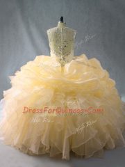 Custom Designed Straps Sleeveless Organza Quinceanera Gown Beading and Ruffles Zipper