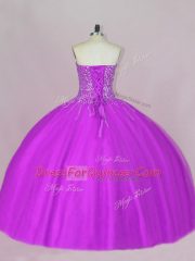 Elegant Sleeveless Floor Length Beading Lace Up 15th Birthday Dress with Purple