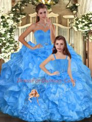 Elegant Baby Blue Quince Ball Gowns Sweet 16 and Quinceanera with Ruffles Sweetheart Sleeveless Lace Up