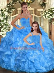 Elegant Baby Blue Quince Ball Gowns Sweet 16 and Quinceanera with Ruffles Sweetheart Sleeveless Lace Up