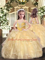 Customized Champagne Sleeveless Beading and Ruffles Floor Length 15th Birthday Dress