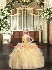 Customized Champagne Sleeveless Beading and Ruffles Floor Length 15th Birthday Dress