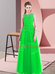 Cheap Green Empire Scoop Sleeveless Tulle Floor Length Side Zipper Beading Evening Dress