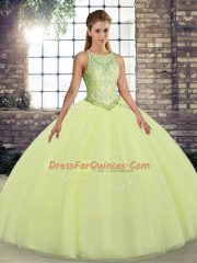 Tulle Sleeveless Floor Length 15 Quinceanera Dress and Embroidery