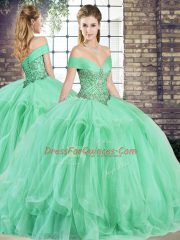 Simple Apple Green Sleeveless Tulle Lace Up Quinceanera Gowns for Military Ball and Sweet 16 and Quinceanera