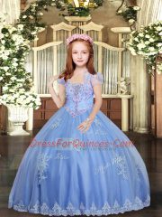 Floor Length Baby Blue Child Pageant Dress Straps Sleeveless Lace Up