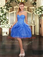 Blue Prom Dress Prom and Party with Beading and Ruffles Sweetheart Sleeveless Lace Up
