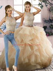 Great Tulle Sleeveless Floor Length Quinceanera Gowns and Beading and Ruffles