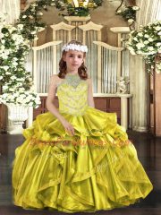 Sleeveless Lace Up Beading and Ruffles Child Pageant Dress