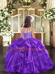Sleeveless Lace Up Beading and Ruffles Child Pageant Dress