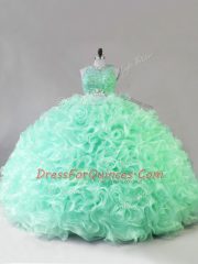 Apple Green Sleeveless Beading and Ruffles Zipper Ball Gown Prom Dress