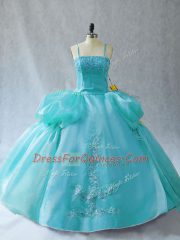 Noble Floor Length Ball Gowns Sleeveless Aqua Blue Ball Gown Prom Dress Lace Up