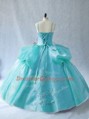 Noble Floor Length Ball Gowns Sleeveless Aqua Blue Ball Gown Prom Dress Lace Up