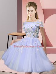Fashion Knee Length Lace Up Dama Dress for Quinceanera Lavender for Wedding Party with Appliques
