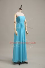 Glamorous Baby Blue Empire Strapless Sleeveless Chiffon Floor Length Zipper Ruching Juniors Party Dress