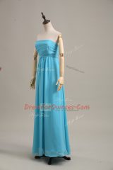 Glamorous Baby Blue Empire Strapless Sleeveless Chiffon Floor Length Zipper Ruching Juniors Party Dress