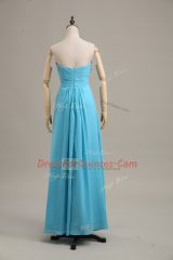 Glamorous Baby Blue Empire Strapless Sleeveless Chiffon Floor Length Zipper Ruching Juniors Party Dress