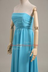 Glamorous Baby Blue Empire Strapless Sleeveless Chiffon Floor Length Zipper Ruching Juniors Party Dress