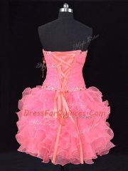 Sleeveless Beading and Ruching Lace Up Prom Evening Gown with Rose Pink