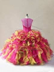 Multi-color Zipper Straps Beading and Ruffles Quince Ball Gowns Organza Sleeveless