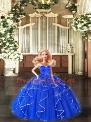 Suitable Blue Lace Up Sweetheart Beading and Ruffles Quinceanera Dress Tulle Sleeveless