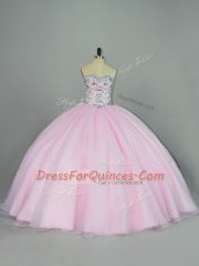 Customized Tulle Sleeveless Quinceanera Gowns and Beading