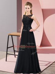 Sleeveless Floor Length Beading and Appliques Zipper Court Dresses for Sweet 16 with Black