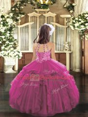 Customized Fuchsia Sleeveless Beading and Ruffles Floor Length Pageant Gowns For Girls