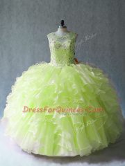 Yellow Green Sleeveless Organza Lace Up Sweet 16 Dresses for Sweet 16 and Quinceanera