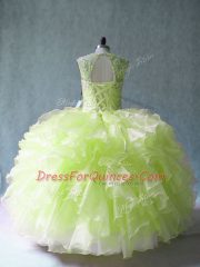 Yellow Green Sleeveless Organza Lace Up Sweet 16 Dresses for Sweet 16 and Quinceanera