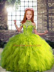 Superior High-neck Sleeveless Lace Up Little Girl Pageant Dress Yellow Green Tulle