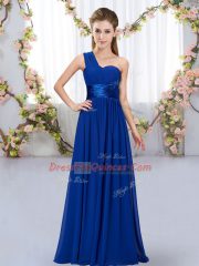 Royal Blue Empire Belt Damas Dress Lace Up Chiffon Sleeveless Floor Length