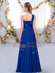 Royal Blue Empire Belt Damas Dress Lace Up Chiffon Sleeveless Floor Length