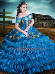 Top Selling Sleeveless Embroidery and Ruffles Lace Up Sweet 16 Quinceanera Dress