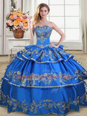Modest Embroidery and Ruffled Layers Sweet 16 Quinceanera Dress Royal Blue Lace Up Sleeveless Floor Length