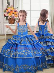 Modest Embroidery and Ruffled Layers Sweet 16 Quinceanera Dress Royal Blue Lace Up Sleeveless Floor Length