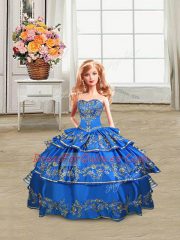 Modest Embroidery and Ruffled Layers Sweet 16 Quinceanera Dress Royal Blue Lace Up Sleeveless Floor Length