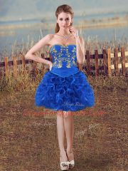 Best Sleeveless Floor Length Embroidery and Ruffles Lace Up Quinceanera Gown with Royal Blue